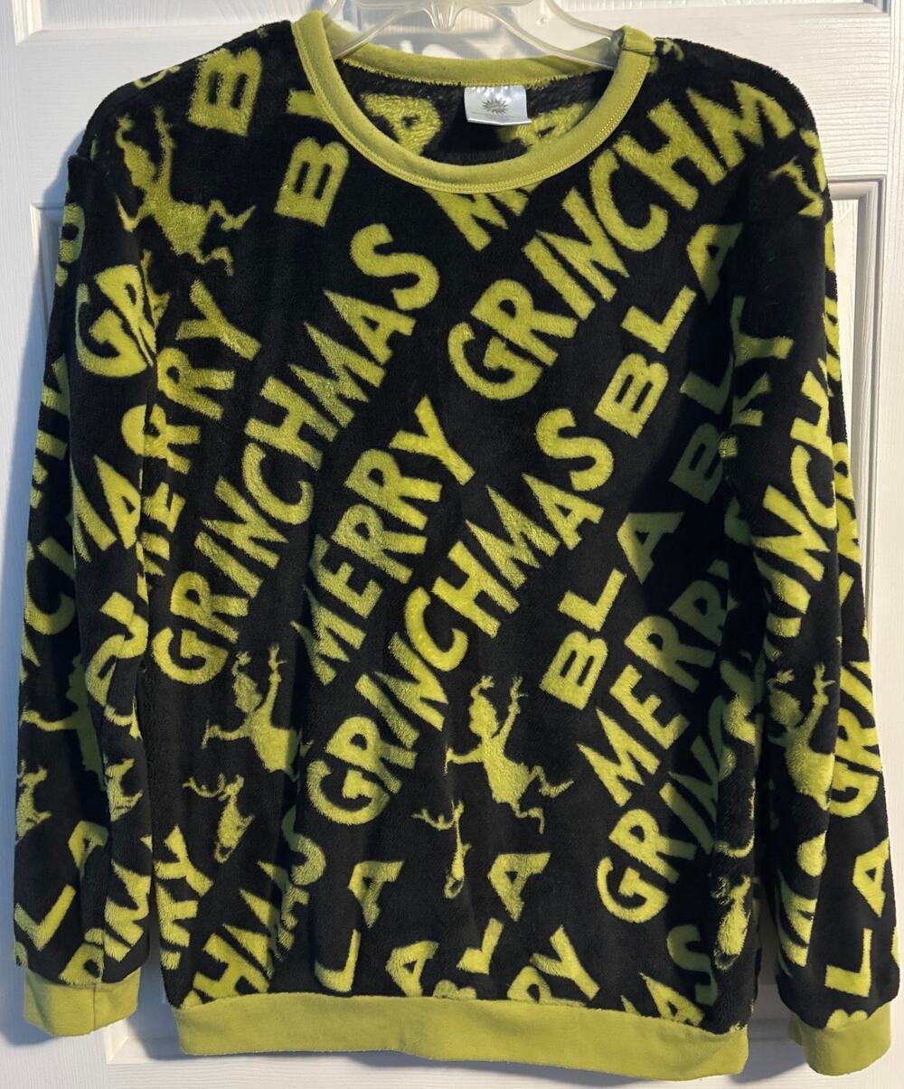 Dr Seuss The Grinch Fleece Sweatshirt Small Black Lime Green Merry Grinchmas